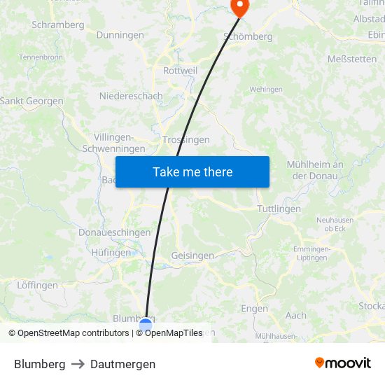 Blumberg to Dautmergen map
