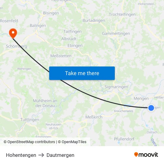 Hohentengen to Dautmergen map