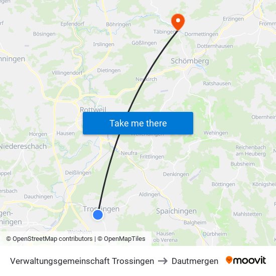 Verwaltungsgemeinschaft Trossingen to Dautmergen map