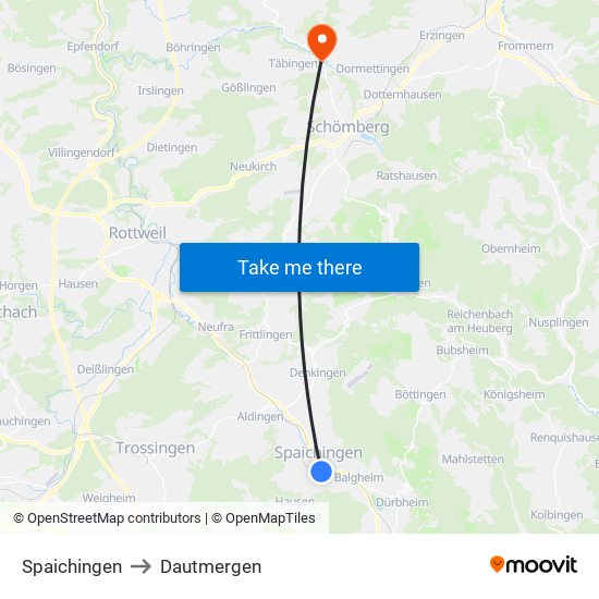 Spaichingen to Dautmergen map