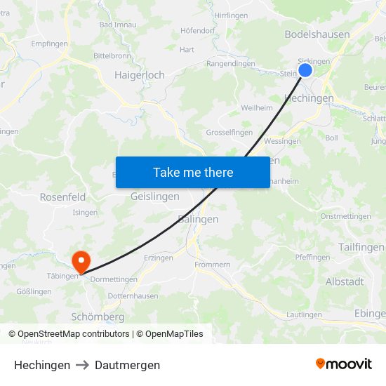 Hechingen to Dautmergen map