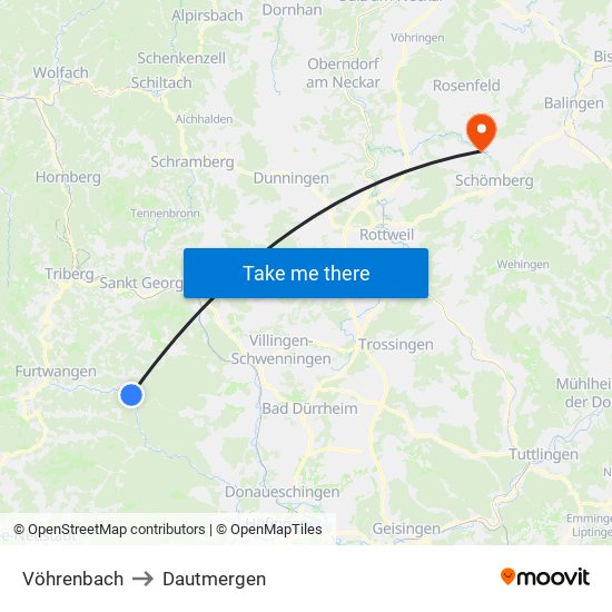 Vöhrenbach to Dautmergen map