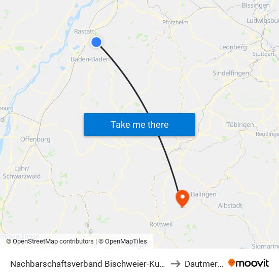 Nachbarschaftsverband Bischweier-Kuppenheim to Dautmergen map