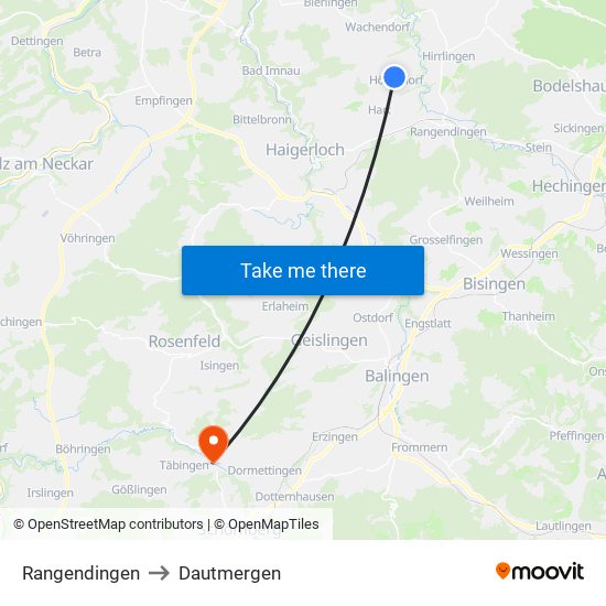 Rangendingen to Dautmergen map