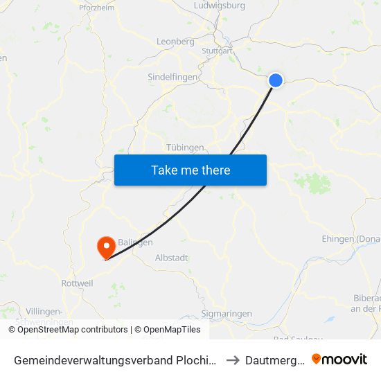 Gemeindeverwaltungsverband Plochingen to Dautmergen map