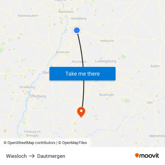 Wiesloch to Dautmergen map