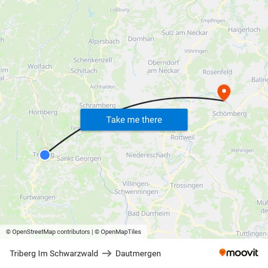Triberg Im Schwarzwald to Dautmergen map