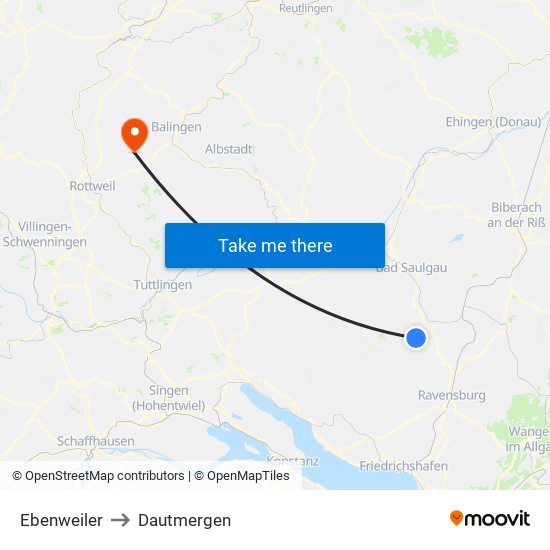 Ebenweiler to Dautmergen map