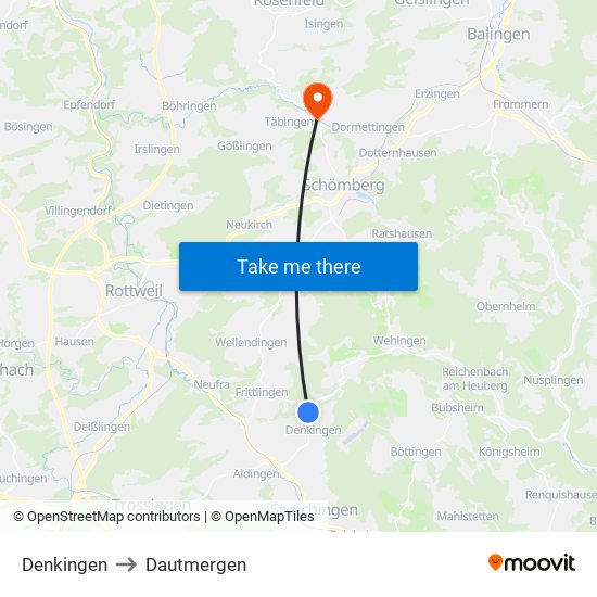 Denkingen to Dautmergen map