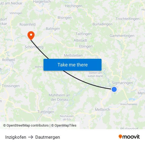 Inzigkofen to Dautmergen map