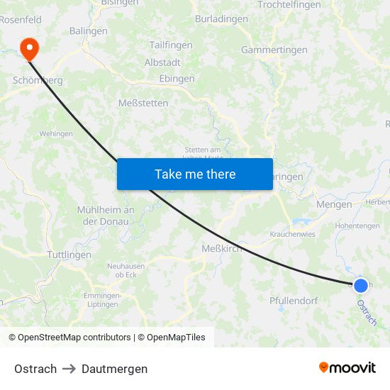 Ostrach to Dautmergen map