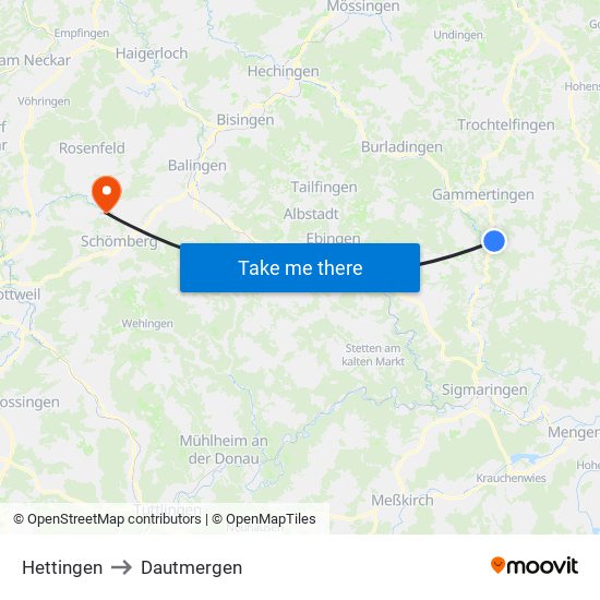 Hettingen to Dautmergen map