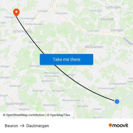 Beuron to Dautmergen map
