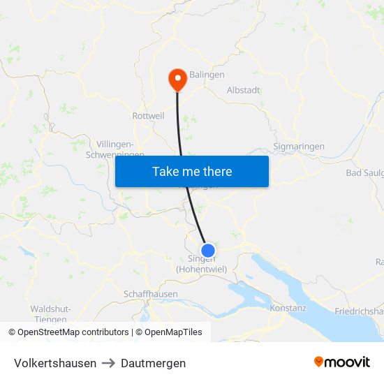 Volkertshausen to Dautmergen map