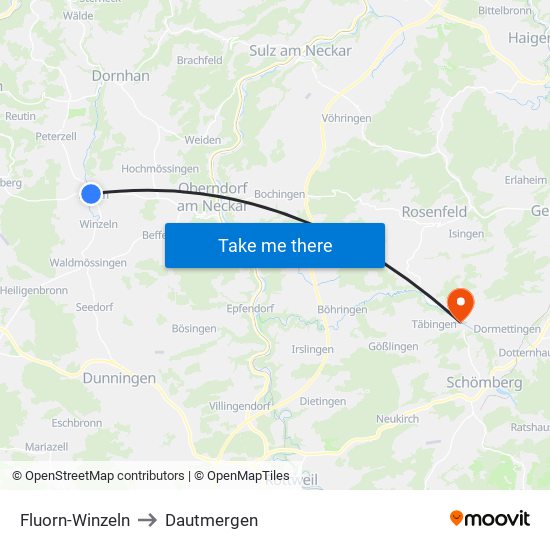 Fluorn-Winzeln to Dautmergen map