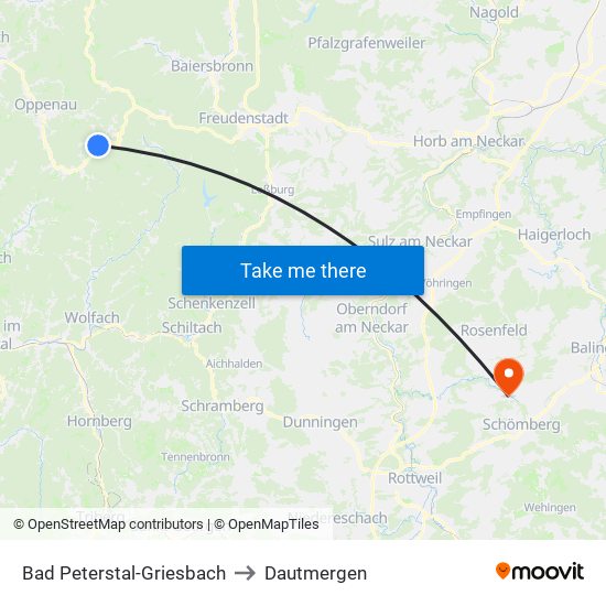 Bad Peterstal-Griesbach to Dautmergen map