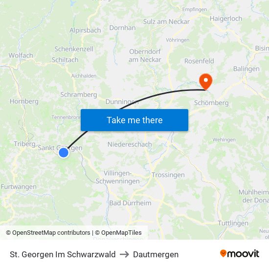 St. Georgen Im Schwarzwald to Dautmergen map