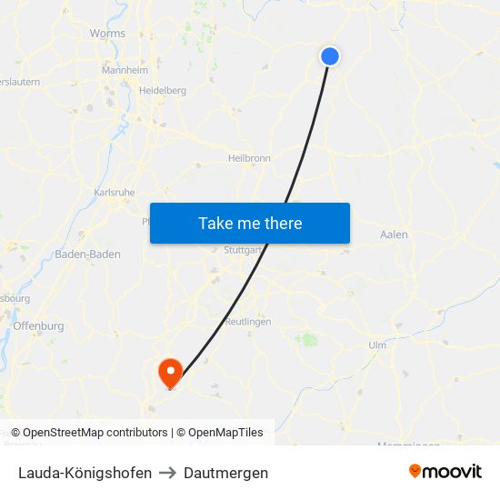 Lauda-Königshofen to Dautmergen map