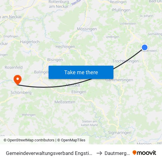 Gemeindeverwaltungsverband Engstingen to Dautmergen map