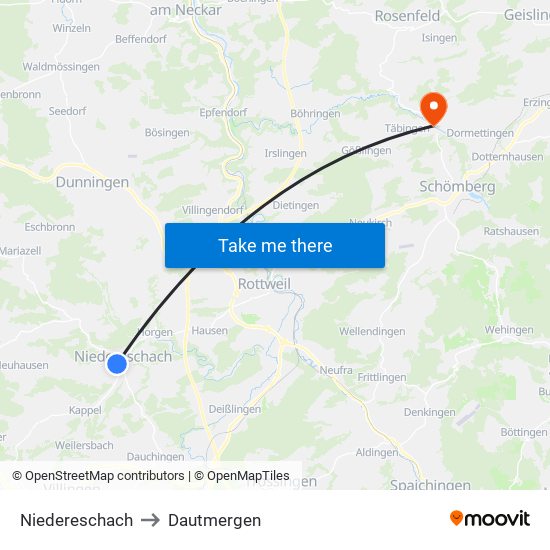 Niedereschach to Dautmergen map