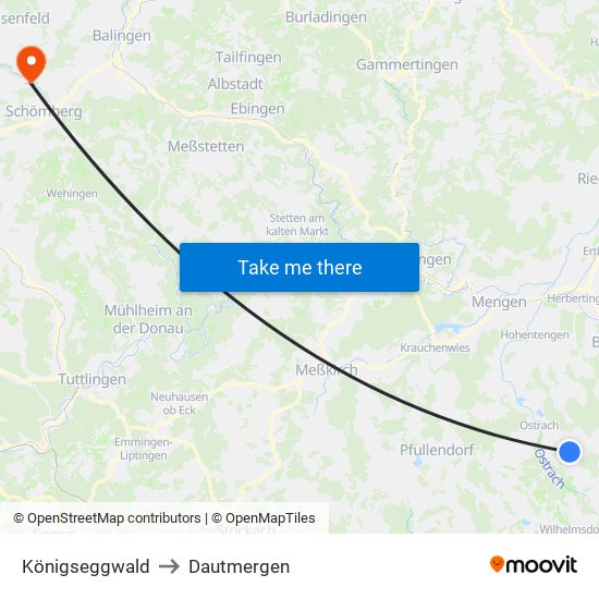 Königseggwald to Dautmergen map