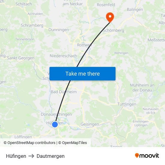 Hüfingen to Dautmergen map