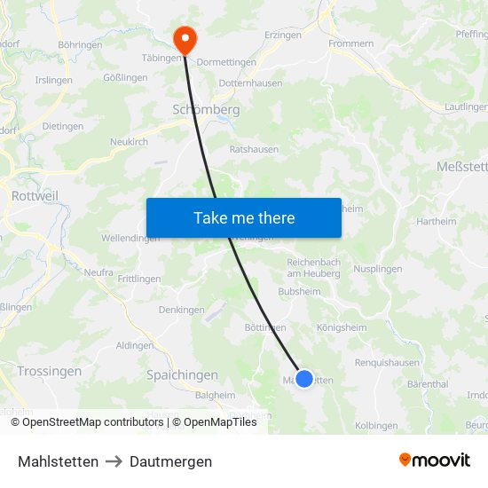 Mahlstetten to Dautmergen map