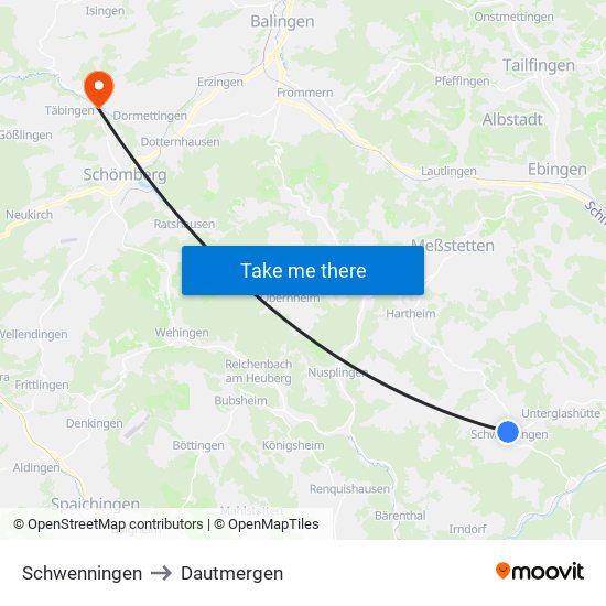 Schwenningen to Dautmergen map