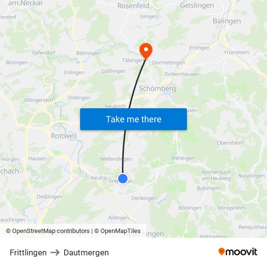 Frittlingen to Dautmergen map