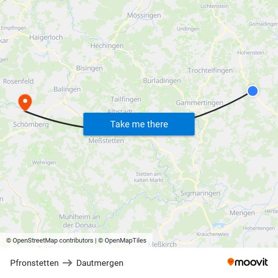 Pfronstetten to Dautmergen map