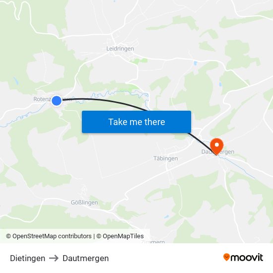 Dietingen to Dautmergen map