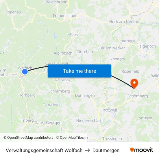 Verwaltungsgemeinschaft Wolfach to Dautmergen map