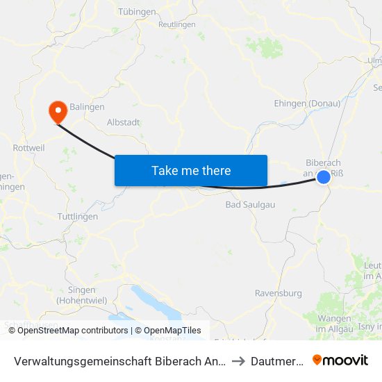 Verwaltungsgemeinschaft Biberach An Der Riß to Dautmergen map