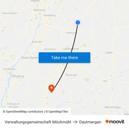 Verwaltungsgemeinschaft Möckmühl to Dautmergen map