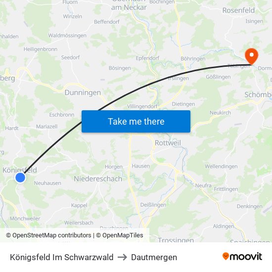 Königsfeld Im Schwarzwald to Dautmergen map