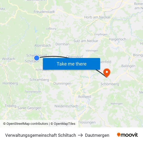 Verwaltungsgemeinschaft Schiltach to Dautmergen map