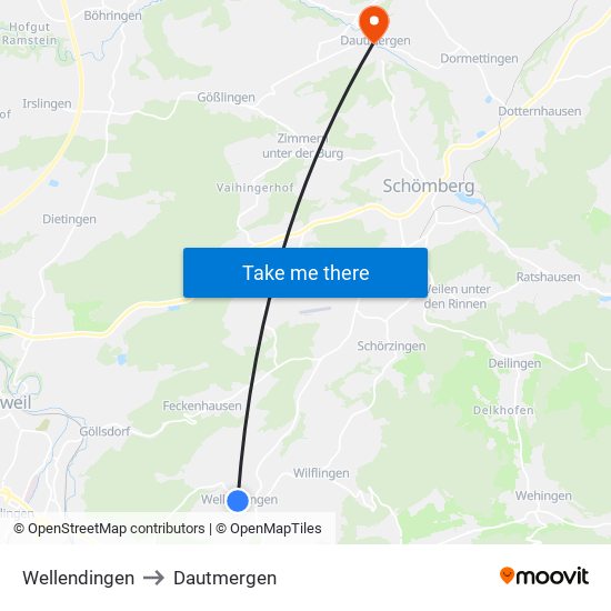 Wellendingen to Dautmergen map