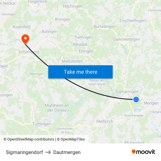 Sigmaringendorf to Dautmergen map