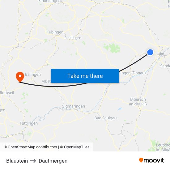 Blaustein to Dautmergen map