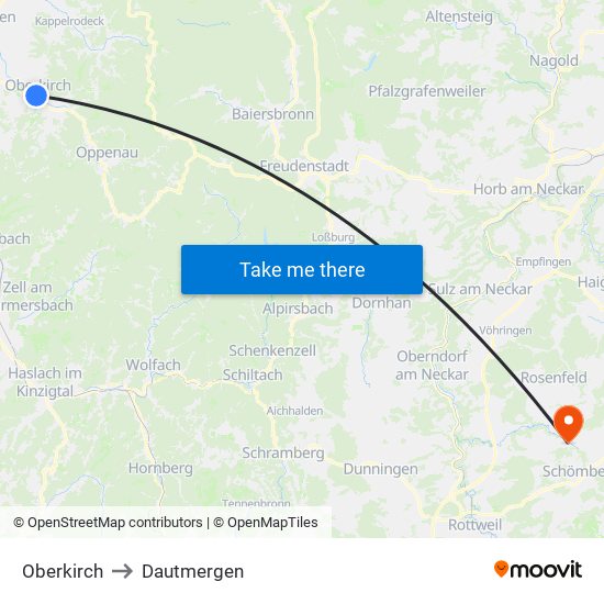 Oberkirch to Dautmergen map