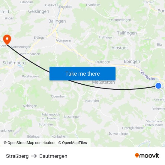 Straßberg to Dautmergen map