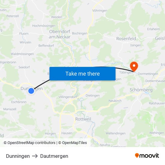 Dunningen to Dautmergen map