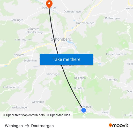 Wehingen to Dautmergen map