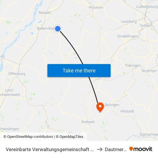 Vereinbarte Verwaltungsgemeinschaft Gernsbach to Dautmergen map