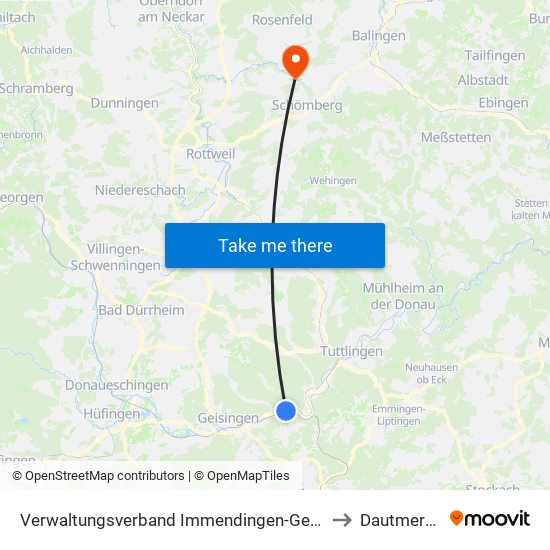 Verwaltungsverband Immendingen-Geisingen to Dautmergen map