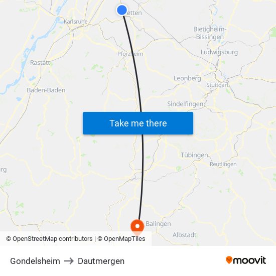 Gondelsheim to Dautmergen map