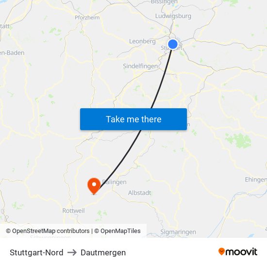 Stuttgart-Nord to Dautmergen map