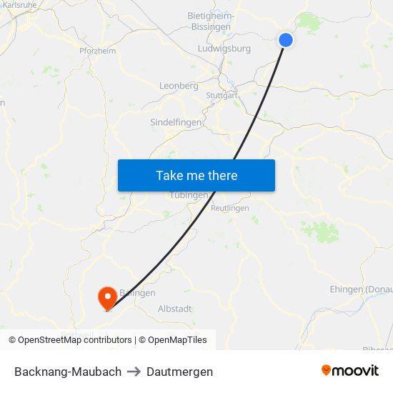 Backnang-Maubach to Dautmergen map