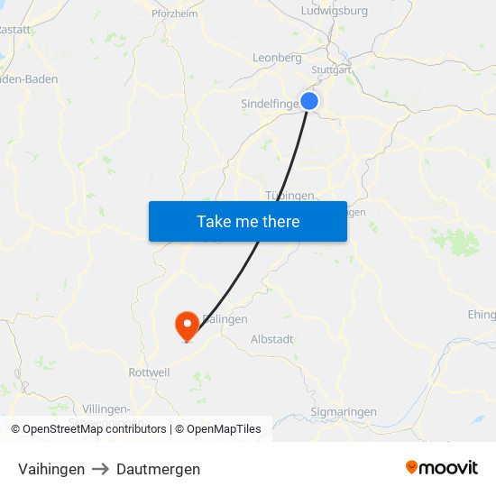 Vaihingen to Dautmergen map