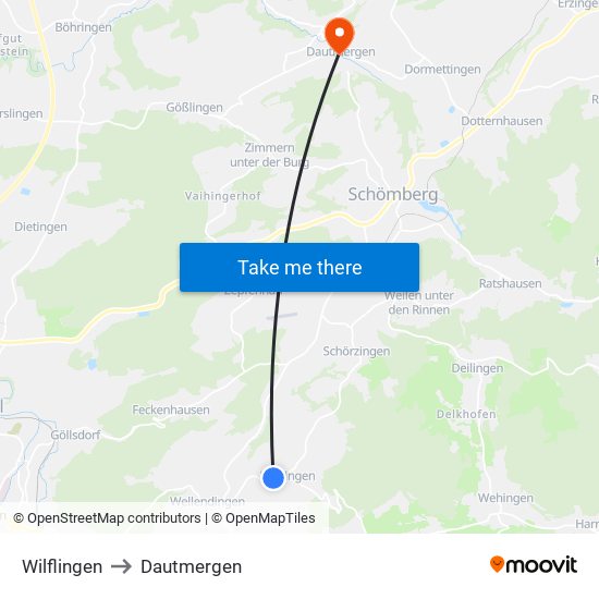 Wilflingen to Dautmergen map